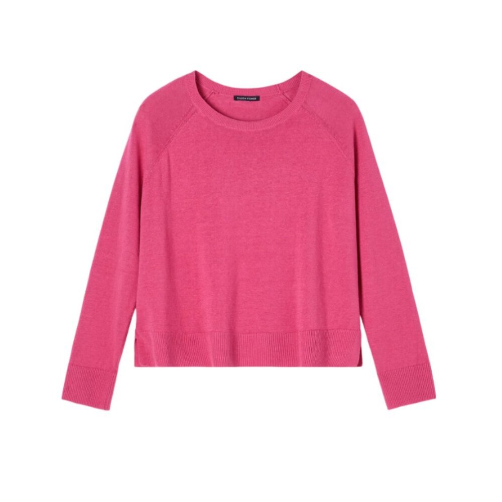 Eileen Fisher Organic Linen Cotton Raglan Sweater Womens XXS Pink Crew Neck Knit